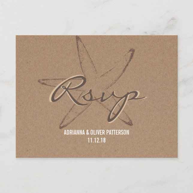 Rustic Kraft Pappra Starfish Nautical Bröllop OSA Inbjudan Vykort (Framsida)