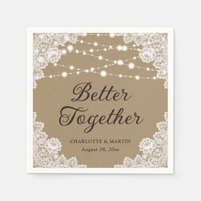 Rustic Kraft Papprare Snöre String Ljus Bröllop Pappersservett (Framsidan)