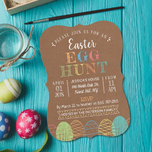 Rustic Kraft Påskägg Hunt Inbjudningar