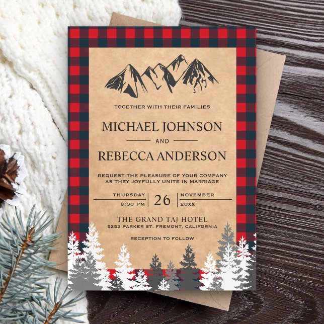 Rustic Kraft Red Buffalo Play Mountain Bröllop Inbjudningar (Skapare uppladdad)