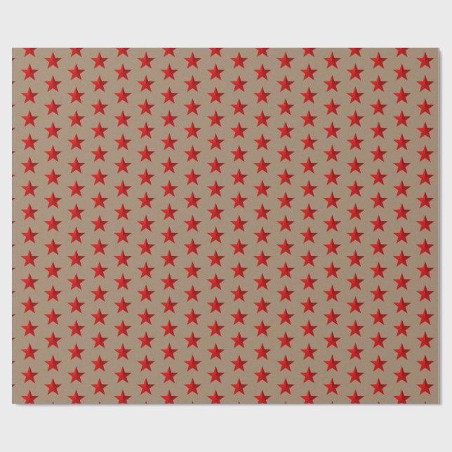 Rustic Kraft Red Stars Presentpapper (Platt)