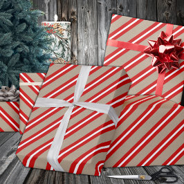 Rustic Kraft Red White Wide Rand Helgdag Presentpapper