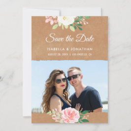 Rustic Kraft Rosa Ros Blommig Brun Fotoram Spara Datumet