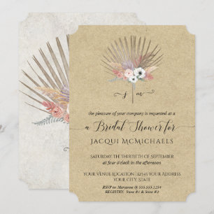 Rustic Kraft Rosa Tropical Blommigt Möhippa Inbjudningar