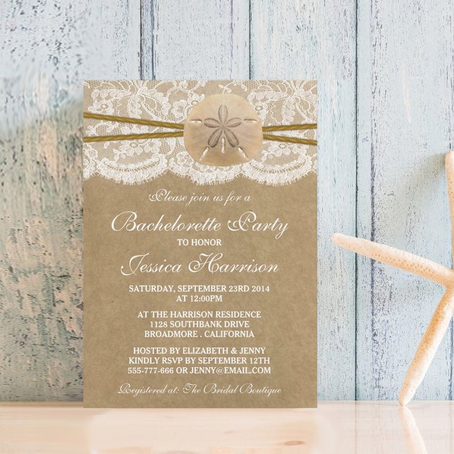 Rustic Kraft Sand Dollar Beach Bachelorette Party Inbjudningar (Skapare uppladdad)