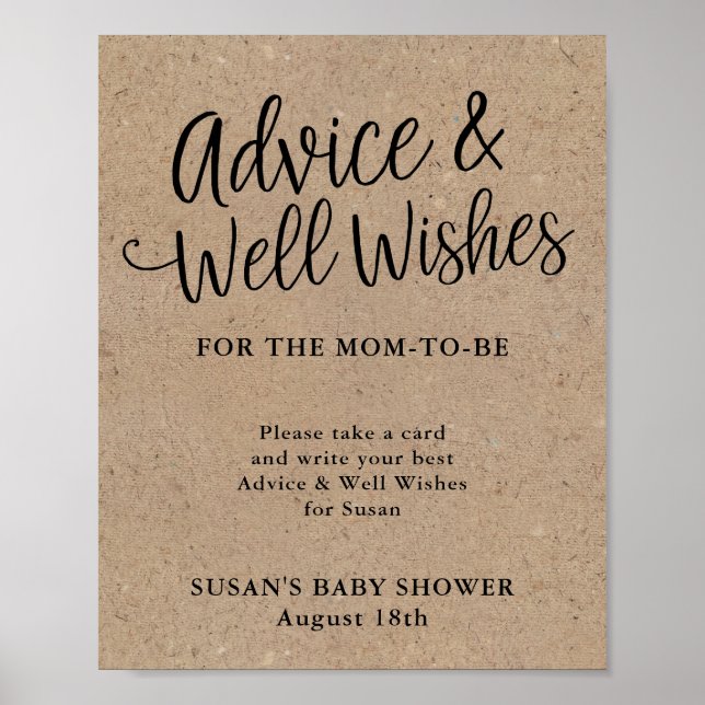Rustic Kraft Script Baby Shower Advice & Önskemål Poster (Framsidan)