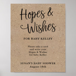 Rustic Kraft Script Baby Shower Hopes & Önskemål Poster