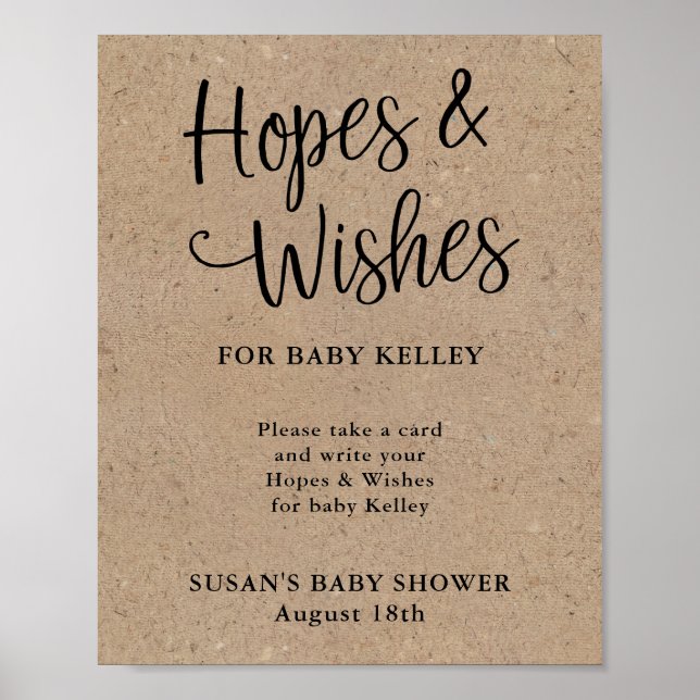 Rustic Kraft Script Baby Shower Hopes & Önskemål Poster (Framsidan)