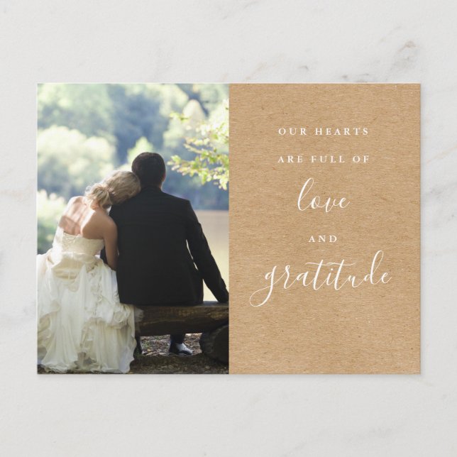 Rustic Kraft Script Foto Bröllop Tacksamhet  Vykort (Framsida)