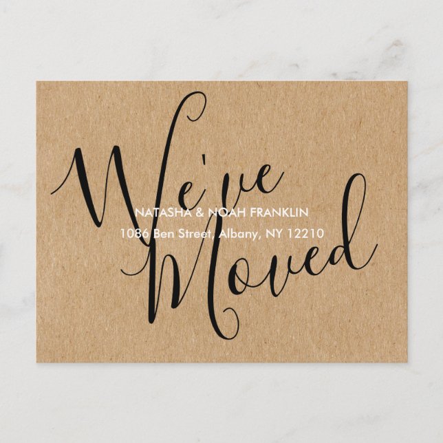 Rustic Kraft Script Vi Har Flyttat Ny Hemadress Meddelande Vykort (Framsida)