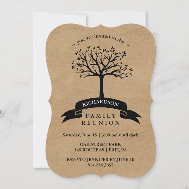 Rustic Kraft ser familjen återförenad med Träd Inbjudningar (Framsida)