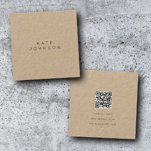 Rustic Kraft Simple Minimalist QR-kod Fyrkantigt Visitkort