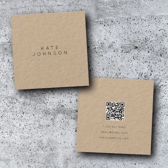 Rustic Kraft Simple Minimalist QR-kod Fyrkantigt Visitkort (Skapare uppladdad)