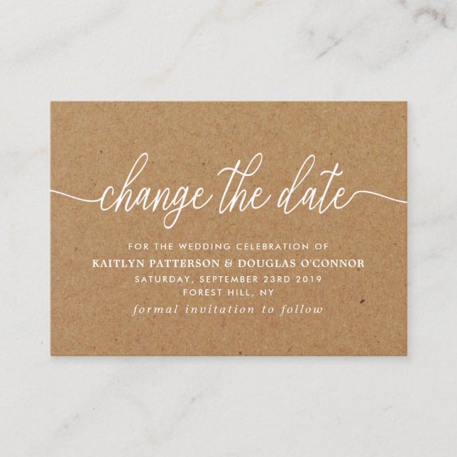 Rustic Kraft Simple Script ändrar datumet Tilläggskort (Framsida)