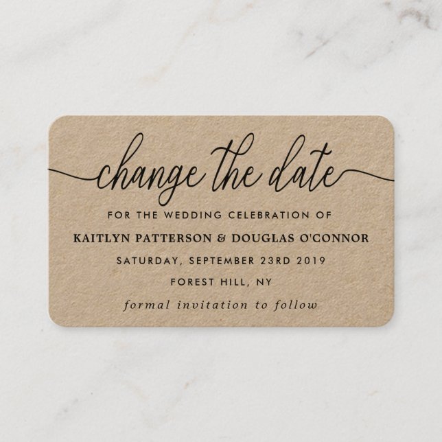 Rustic Kraft Simple Script ändrar datumet Visitkort (Framsida)