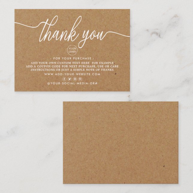 Rustic Kraft Simple Script Business Tack Tilläggskort (Fram/baksida)