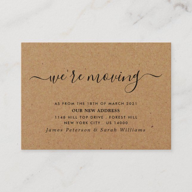 Rustic Kraft Simple Script Change of Adress Tilläggskort (Framsida)