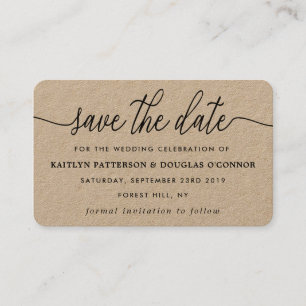 Rustic Kraft Simple Script Save Date Visitkort