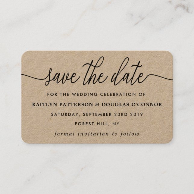 Rustic Kraft Simple Script Save Date Visitkort (Framsida)