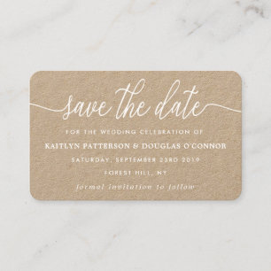 Rustic Kraft Simple Script Save Date Visitkort