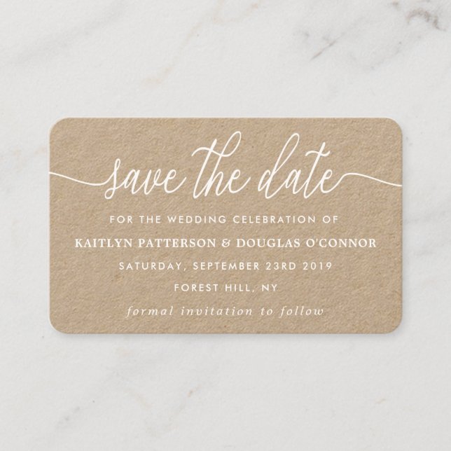 Rustic Kraft Simple Script Save Date Visitkort (Framsida)