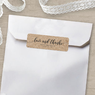 Rustic Kraft-skript Kärlek & tack Bröllop-etikett Returadress Etikett
