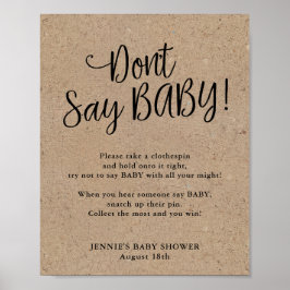Rustic Kraft-skript Säg inte Baby-spel Poster