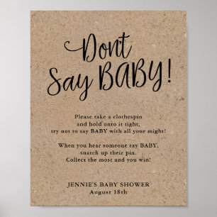 Rustic Kraft-skript Säg inte Baby-spel Poster