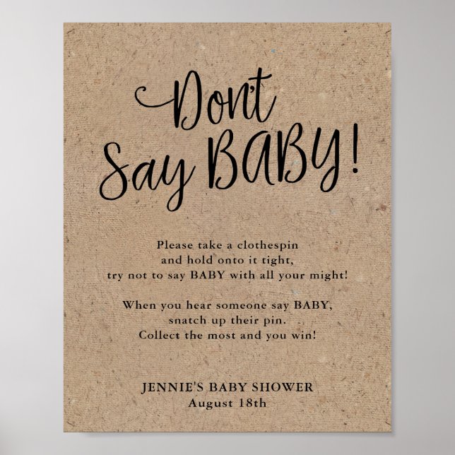 Rustic Kraft-skript Säg inte Baby-spel Poster (Framsidan)