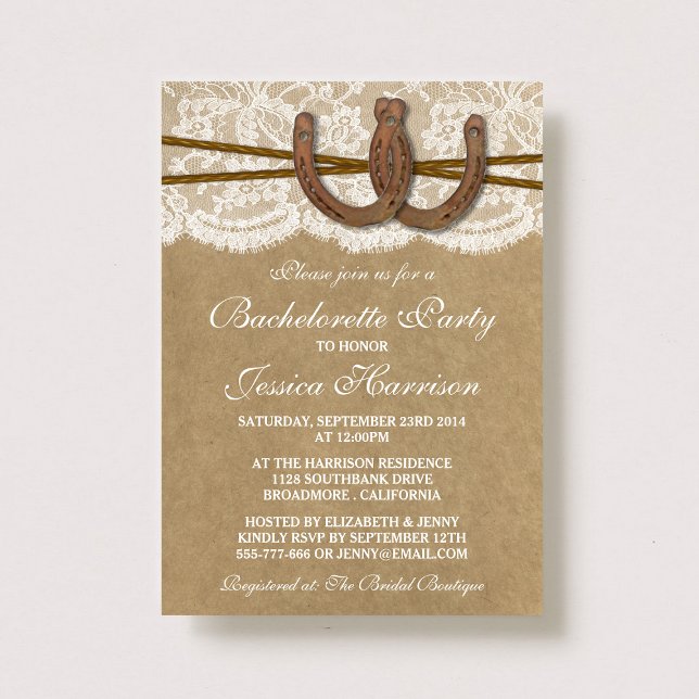 Rustic Kraft & Snöre Horseshoe Bachelorette Party Inbjudningar (Skapare uppladdad)