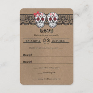 Rustic Kraft & Snöre Sugar Skull-Bröllop OSA kort
