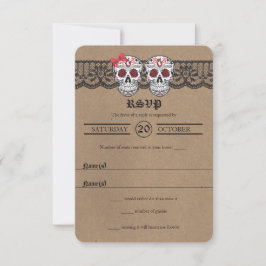 Rustic Kraft & Snöre Sugar Skull-Bröllop OSA kort