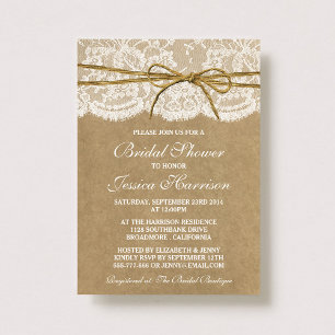Rustic Kraft, Snöre & Twine Bow Möhippa Inbjudningar