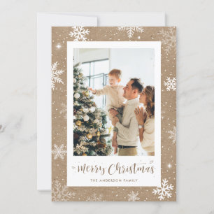 Rustic Kraft Snowflake Photo julkort