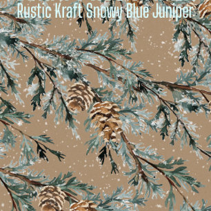 Rustic Kraft Snowy Blue Juniper Gren & Cones Presentpapper