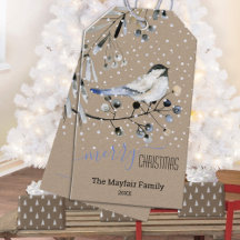 Rustic Kraft Snowy Chickadee Bird God jul