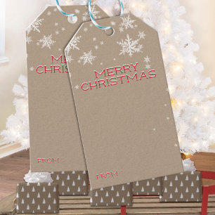 Rustic Kraft Snowy Red God jul Writing Presentetikett