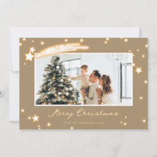 Rustic Kraft Sparkly Star Fotopulkort Julkort