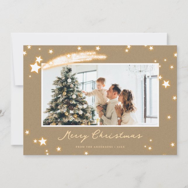 Rustic Kraft Sparkly Star Fotopulkort Julkort (Framsida)