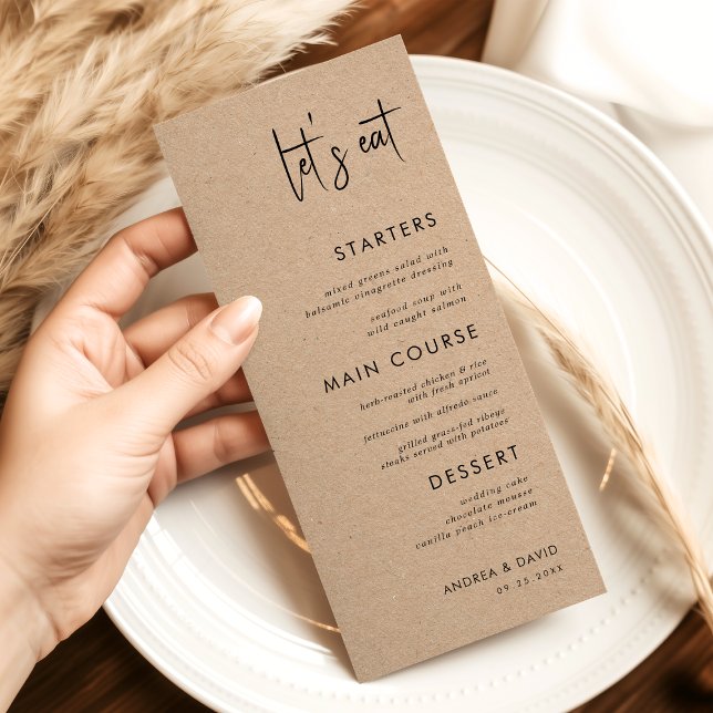 Rustic Kraft Stil Låt oss Eat-skript enkelt Bröllo Meny (Skapare uppladdad)