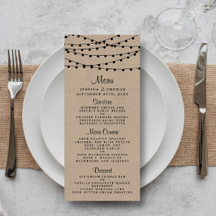 Rustic Kraft String Ljus Bröllop Menu Reklamkort