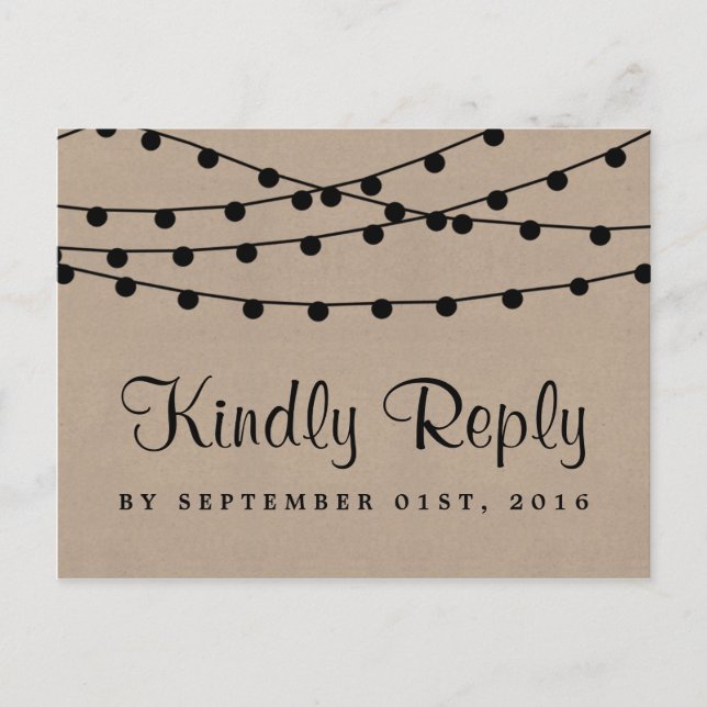 Rustic Kraft String Ljus Bröllop-samlingen Inbjudan Vykort (Framsida)