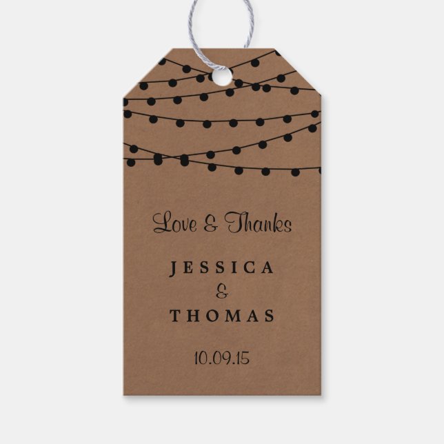 Rustic Kraft String Ljus Bröllop-samlingen Presentetikett (Framsidan)