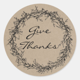 Rustic Kraft Titta på Ge Thanksgiving Sticker Runt Klistermärke