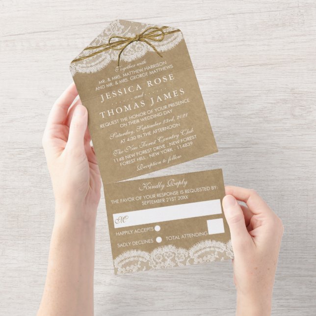 Rustic Kraft & Twine Bow Bröllop (Tearaway)
