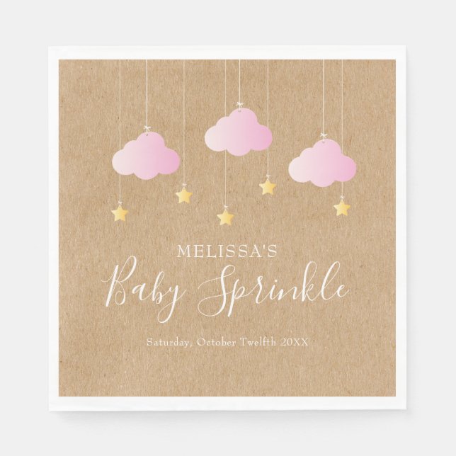 Rustic kraft twinkle sprinkle babydusch rosa pappersservett (Framsidan)