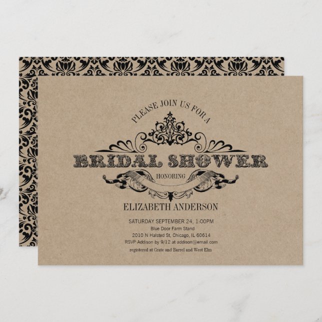 Rustic Kraft Vintage Ram Möhippa Inbjudningar (Fram/baksida)