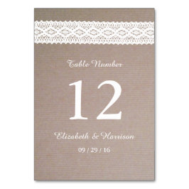 Rustic Kraft & Vintage White Snöre Bröllop Bordsnummer