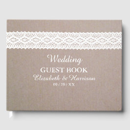 Rustic Kraft & Vintage White Snöre Bröllop Gästböcker