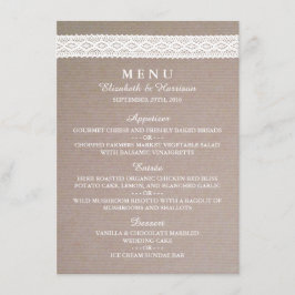 Rustic Kraft & Vintage White Snöre Bröllop Menu Meny